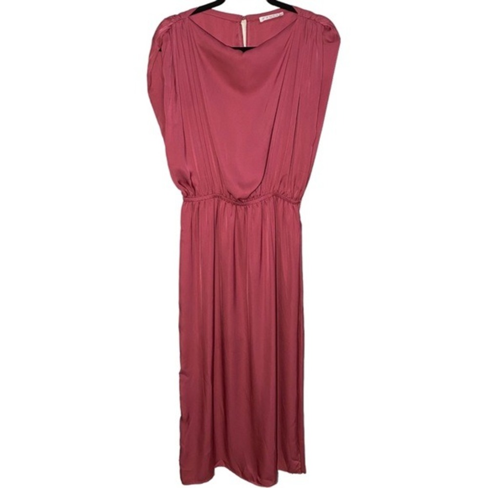 Karlie Womens Small Pink Satin Sleeveless Maxi Dress Elastic Waist Side‎ Slit
